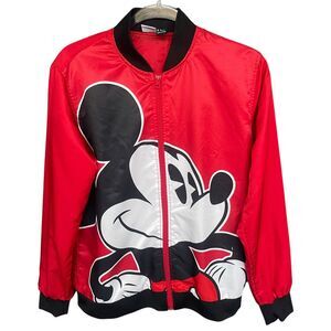 Disney Jacket Womens Small Full Zip Mickey Mouse Big Graphic Red Outerwear